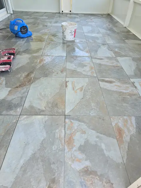 Floor tile finishing on site, real Bellagio Tile & Flooring work photo 42